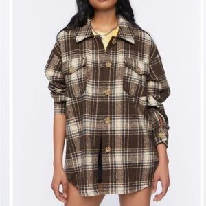 Forever 21 Women’s Brown Plaid Button Down Shacket